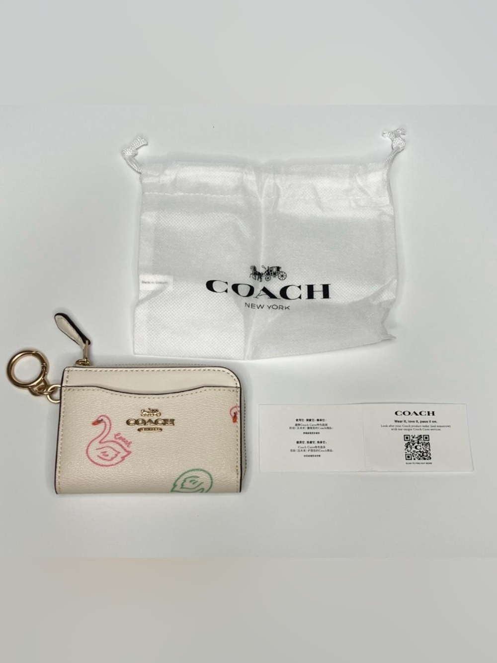 Coach Swan Print Card Case w Key Fob NWOT w dust bag